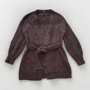 EXPRESS VTG Sequin Balloon Sleeve Belted Brown Cardigan Sweater Women's XS Y2K‎